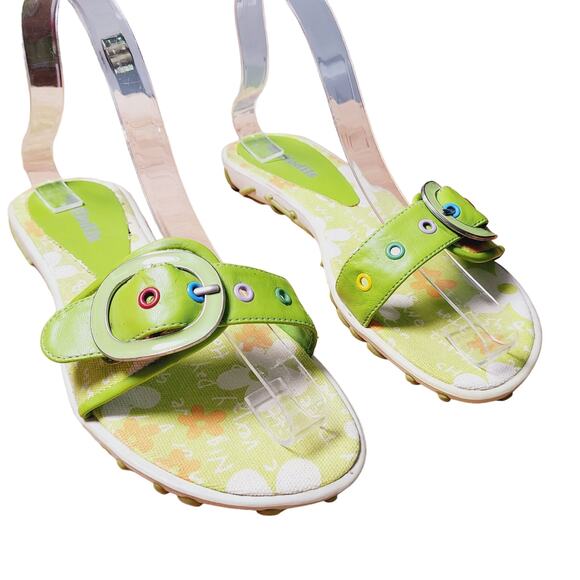 Daffodils 70s Retro Green Buckle Strap Flower Power Footbed Size EU 38 or US 7 - Picture 2 of 10